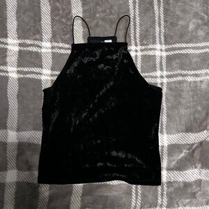 Black Crushed Velvet High-Neck Tank – Edgy & Chic